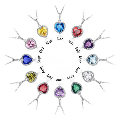 Women'S Birthstone Necklace Ruby/Sapphire/ Amethyst Jewelry 925 Sterling Silver Chain Love Heart Pendant Crystal 12 Month Birth Stones Pendant for Women Girls, 誕生石,Pierre De Naissance,Valentines Gift