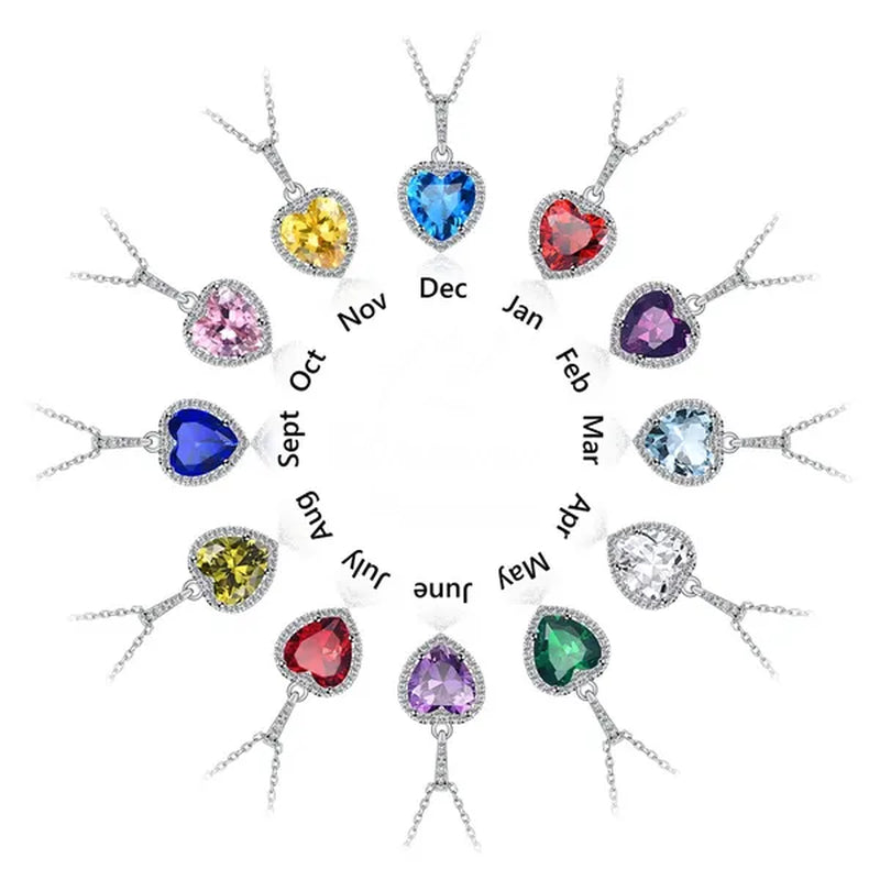 Women's Birthstone Necklace Ruby/Sapphire/ Amethyst Jewelry 925 Sterling Silver Chain Love Heart Pendant Crystal  12 Month Birth Stones Pendant for Women Girls, 誕生石,pierre de naissance,Valentines gift