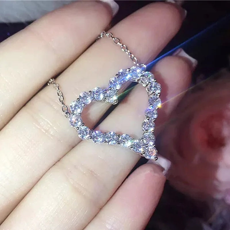 925 Silver Diamond Heart Shaped Pendant Necklace