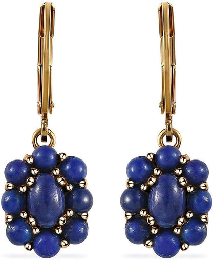Shop LC Blue Lapis Lazuli Flower Dangle Earrings for Women 18K Yellow Gold Plated Jewelry Ct 3.60 Birthday Gifts for Women