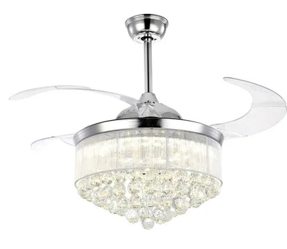 42 Inches Ceiling Fan Light Remote Control LED Pendant Light Crystal Dimmable Metal Luxury Invisible Ceiling Chandelier Lighting