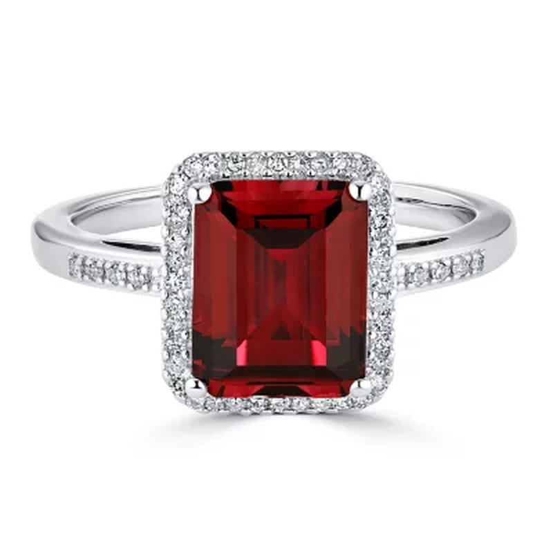 Lab Created Ruby and 0.14 CT. T.W. Diamond Ring in Sterling Silver