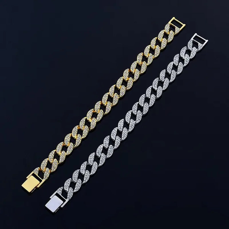 Hot jewelry diamond bracelet stainless steel bracelet Cuban men's gold bracelet platinum bracelet hip hop bracelet