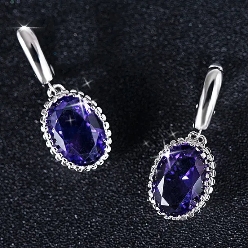 Luxury Earrings Attractive Silver Huge Purple Amethyst Engagement Wedding Earrings
