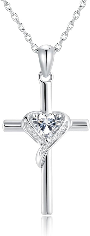 Valentines Day Gifts Cross Necklace for Women 925 Sterling Silver Birthstone Cross Pendant Necklace Cross Jewelry Gifts for Women Mother Wife on Birthday Mother'S Day