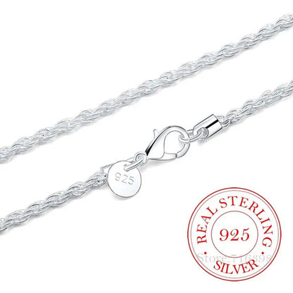 Real 100% 925 sterling silver Men's Fine Jewelry 3mm twisted rope chain necklace Size 16-30inch charm necklace Colar