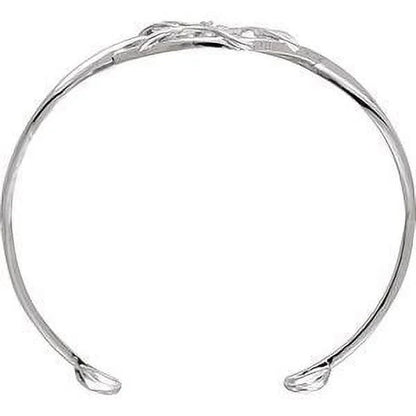 14K White Gold Diamond Leaf Design Cuff Bracelet
