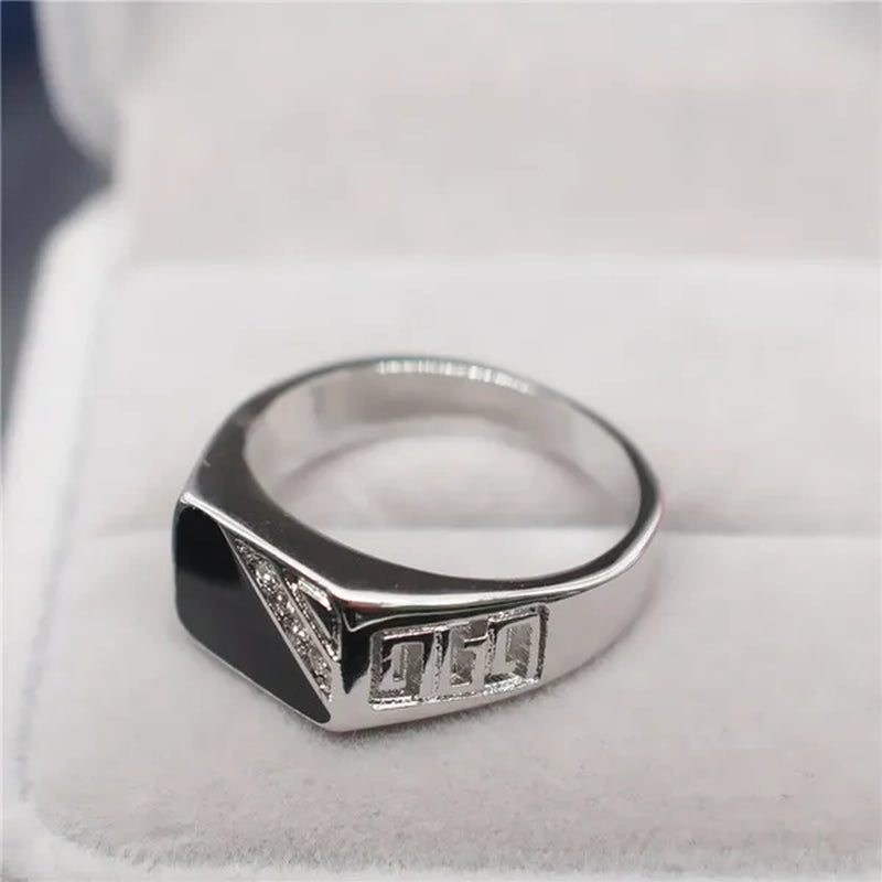 Fashion Male Jewelry Classic Gold Color White Sapphire Diamond CZ Wedding Ring Black Enamel Agate Rings For Men Christmas Party Gift Size 7 8 9 10 11 12
