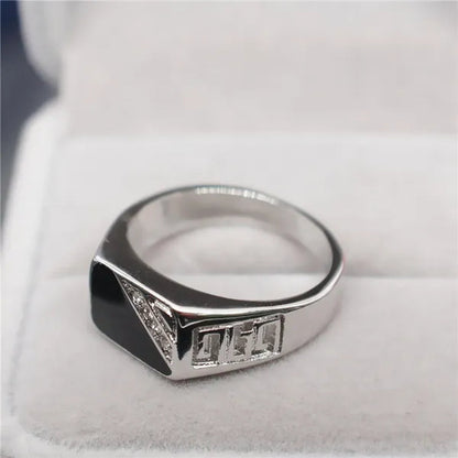 Fashion Male Jewelry Classic Gold Color White Sapphire Diamond CZ Wedding Ring Black Enamel Agate Rings For Men Christmas Party Gift Size 7 8 9 10 11 12