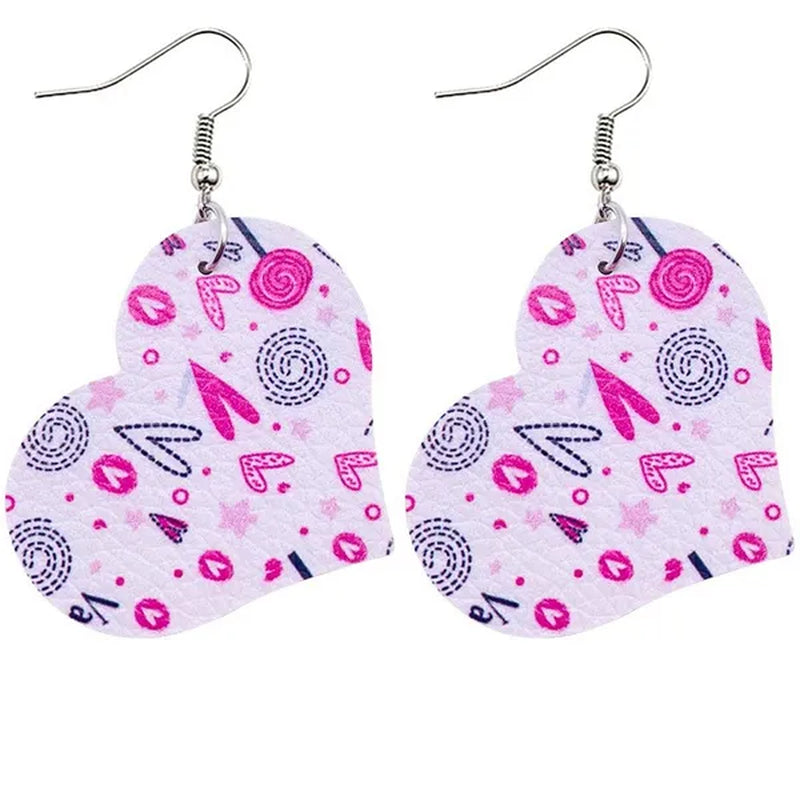 Europe and America 2021 New Valentine'S Day Leather Heart-Shaped Love Red Lips Double-Sided Printing PU Earrings