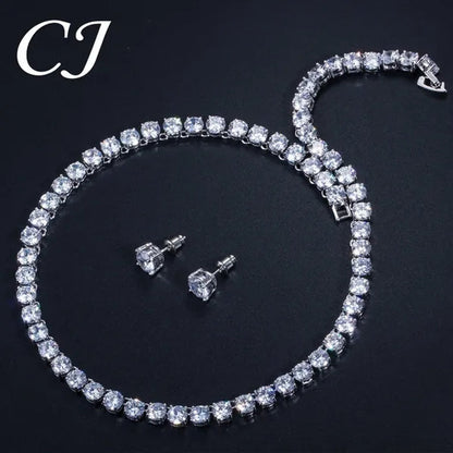 CANDICE Hot Sale White Gold Plated round CZ Stone Classic Women Wedding Necklace & Earrings Jewelry Set