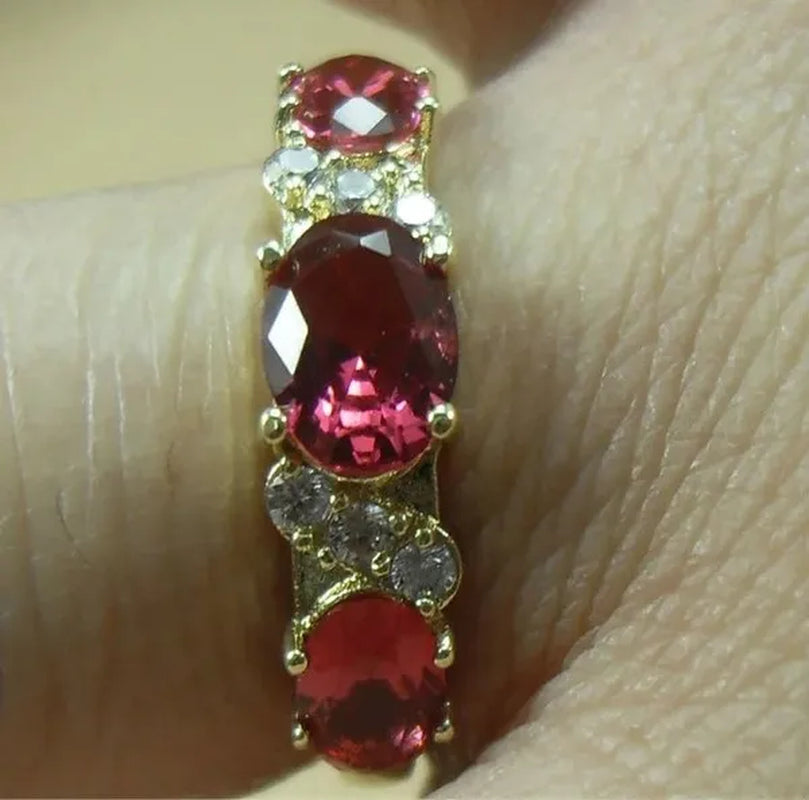 Natural 2.32CT Ruby Diamond 14K Yellow Gold Ring Size 6-11