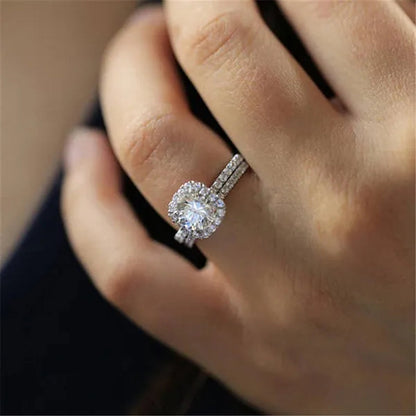Exquisite Silver Plated Round Cut White Sapphire Diamond Promise Rings Courtship Jewelry Engagement Accessories
