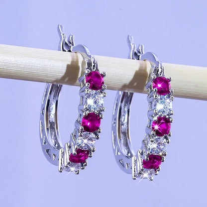 Fashion Sapphire Earrings Jewelery Hoop Earrings Earrings Diamond Earrings for Women Wedding Engagement Earrings Crystal Zircon Earring Cubic Zirconia Jewelry Colour: Blue /Green / Purple / Rose Red