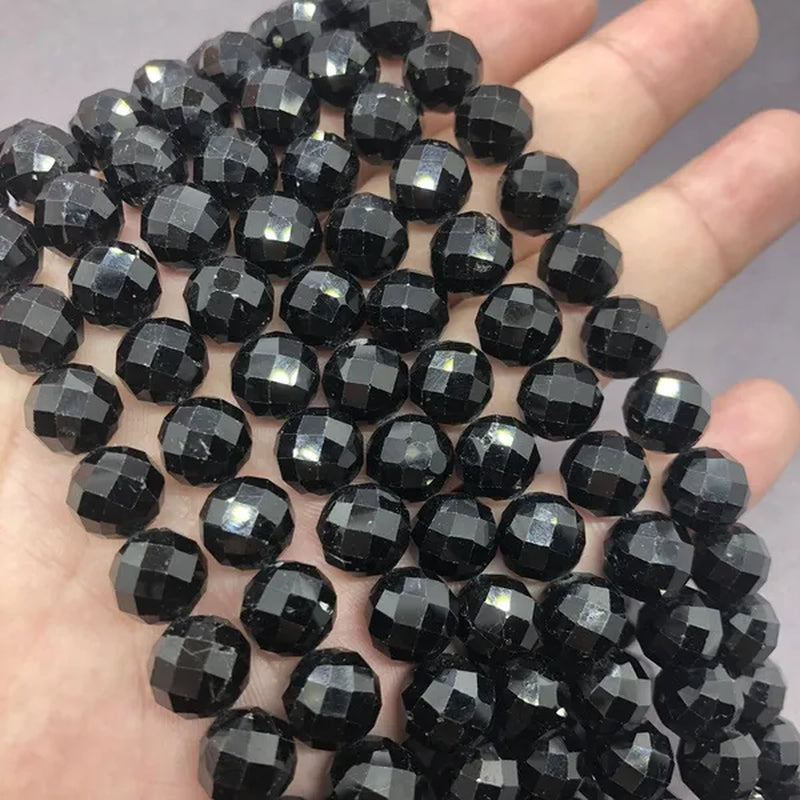 Black Tourmaline Beads 6-10mm Faceted Natural Stone Cut Gem Geometry DIY