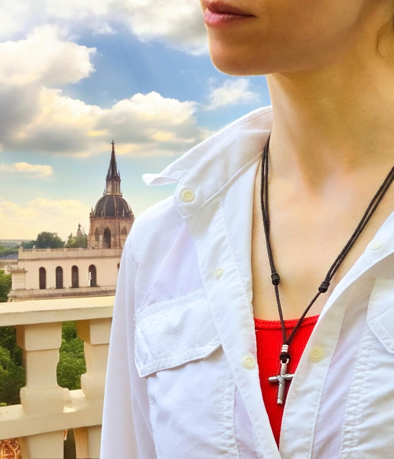 Wrapped Cross on Adjustable Cord Necklace