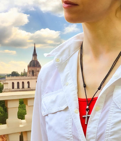 Wrapped Cross on Adjustable Cord Necklace
