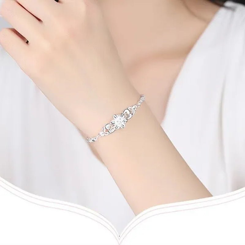 Fashion Beautiful 925 Sterling Silver Solid Flower Bracelet for Women Chain Charm Classic Wedding Jewelry Gift