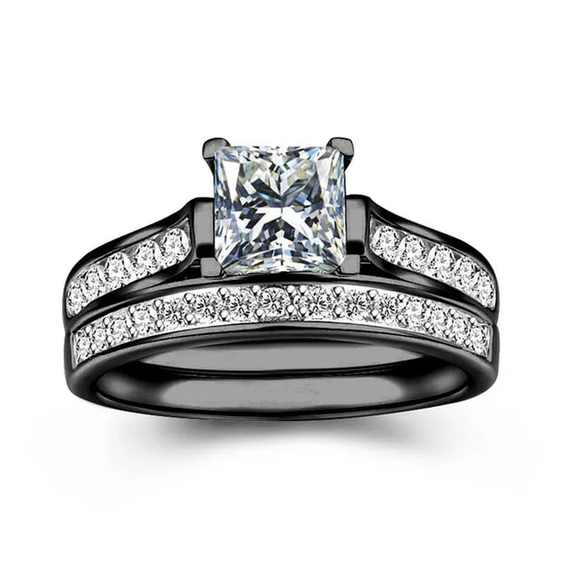 2Pcs / Set Classic Womens Fashion Gold / Silver / Black Diamond Ring Jewelry Exquisite Gold Ring Sets for Women Natural White Sapphire Rings Set Birthstone Princess Proposal Engagement Gold Ring Set Anniversary Party Romantic Bride Wedding Rings for Women