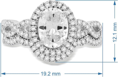 Halo Bridal Ring in Sterling Silver with Oval and round Shape Cubic Zirconia