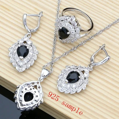 5 Colors Jewelry Set for Women Blue Sapphire Gemstone 925 Silver Jewelry Sets Drop Earrings for Wedding Women Gift