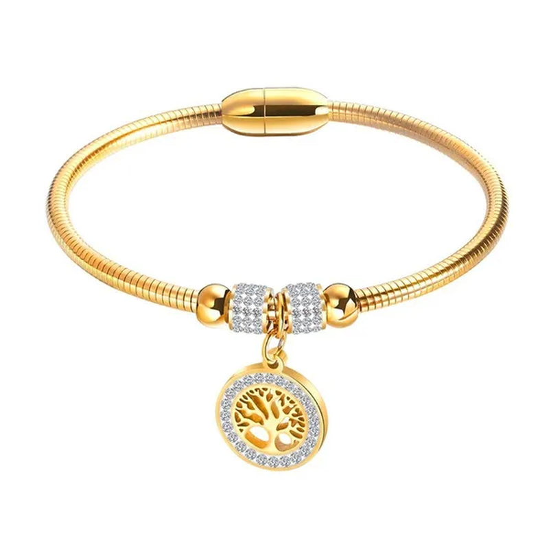 AAA CZ Life Tree Bangel Women Fashion Stainless Steel Family Tree Bracelet Jewelry