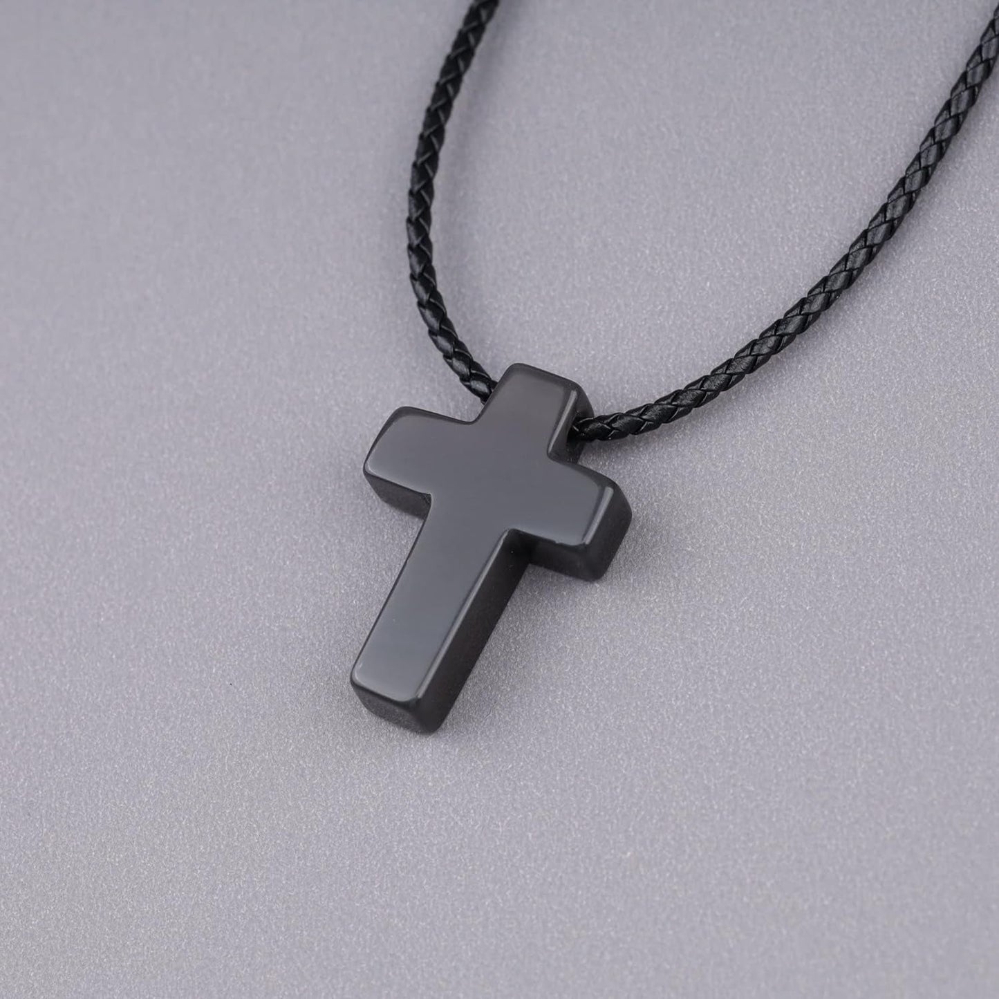 Religious Jewelry Obsidian Stone Cross Pendant Necklace