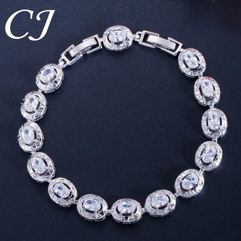 CANDICE Silver Plated Link Chain Bracelets Round Green Crystal Fashion Jewelry For Lady（Extended Clasp）