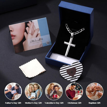 925 Sterling Silver Cross Necklace for Men Women - 5Mm Durable 316L Stainless Steel Figaro Link Chain with Beveled Edge Cross Pendant, Silver Crucifix Necklaces Jewelry, 16-30'' Christian Baptism Gift
