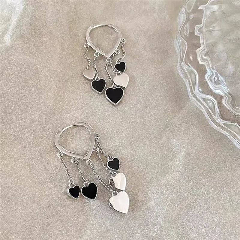 New Style Black Love Earrings Ladies Tassel Earrings Temperament Cold Wind Earrings - WORLD TIME VISITS