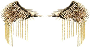 1 Pair Shoulder Epaulet Crystal Rhinestone Punk Rivet Tassels Shoulder Board Arm Badge Brooch Gifts - Golden