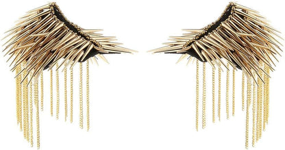 1 Pair Shoulder Epaulet Crystal Rhinestone Punk Rivet Tassels Shoulder Board Arm Badge Brooch Gifts - Golden