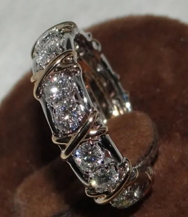 So Sparkling ! 925 Solid Sterling Silver Natural Gemstone White Sapphire Diamond Eternity Stackable Band Ring Wedding Engagement Fine Jewelry