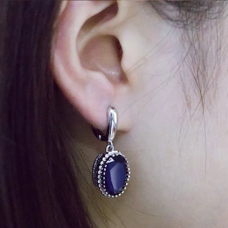 Luxury Earrings Attractive Silver Huge Purple Amethyst Engagement Wedding Earrings