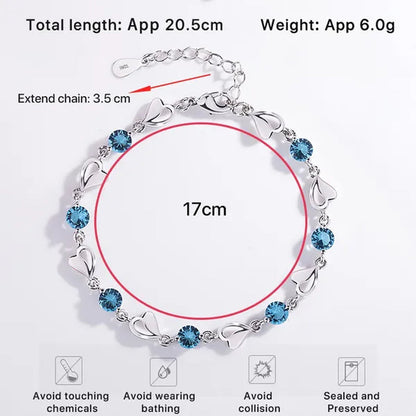 Crystal Bracelets 925 Sterling Silver Fashion Love Heart Zircon Bracelets For Women