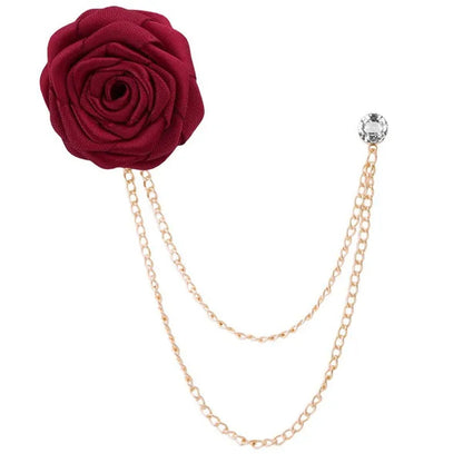 Korean Bridegroom Wedding Brooches Cloth Art Hand-made Rose Flower Brooch Lapel Pin Badge Tassel Chain Men's Suit Accessories