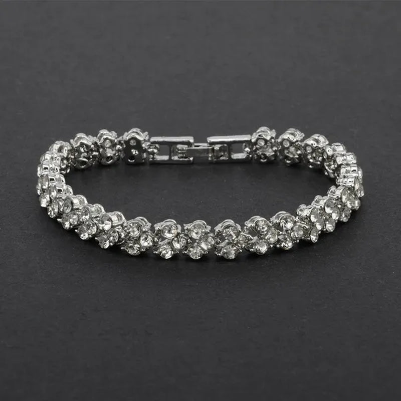 Hip Hop Bling Iced Out Cubic Zirconia Charm Bracelet  Gold Silver Tennis Chain Bracelets Women 3 Row Link Chain Jewelry
