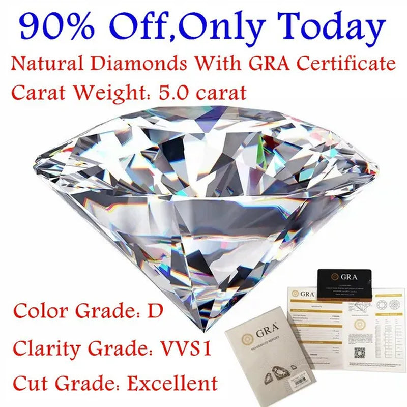 Luxury Moissanite D Color Round Shape VVS1 Excellent Clarity Natual Moissanite With GRA Certificate Report and Card (0.5Carat /1.0 Carat /2.0 Carat /3.0 Carat /4.0 Carat /5.0 Carat)
