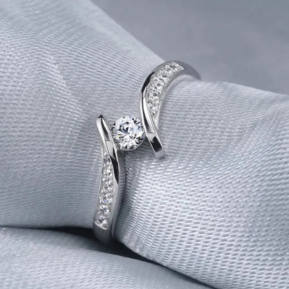Women Everydaywear ClassicStyle 925 Sterling Silver Diamond Ring