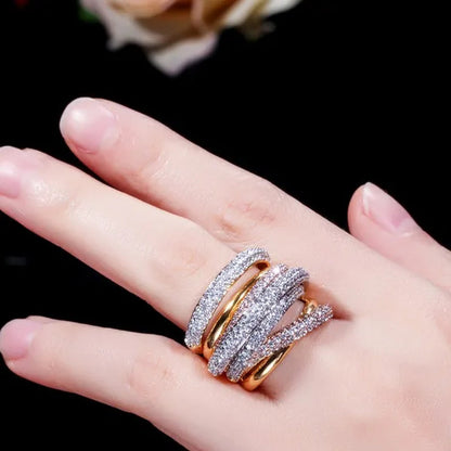Gloriya Luxury Indian Yellow Gold Plated Women Statement Jewelry Micro Pave African Tiny AAA Cubic Zirconia Wedding Party Large Finger Ring for Ladies