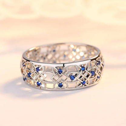 925 Silver anniversary Statement Ring Natural Gemstones Sapphire Ring Wedding Bride Engagement Band Charm Ring Jewelry size 6 7 8 9 10