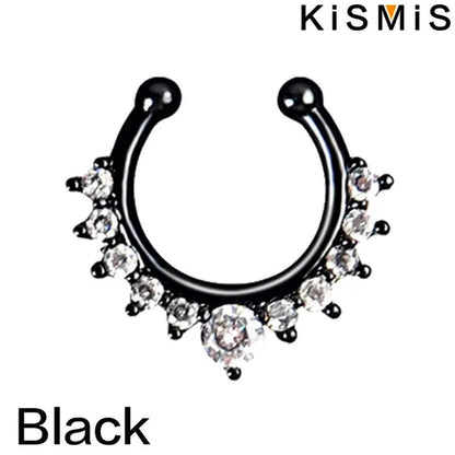 KISMIS 1PC/2Pcs Fashion Alloy Diamond Nose Rings Lip Ring Sexy Faux Septum Rings Fake Piercing Women Man Unisex Earring