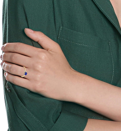 10K Yellow Gold Heart Cut Lab Grown Blue Sapphire & White Cubic Zirconia Three Stone Bypass Band September Birthstone Engagement Ring