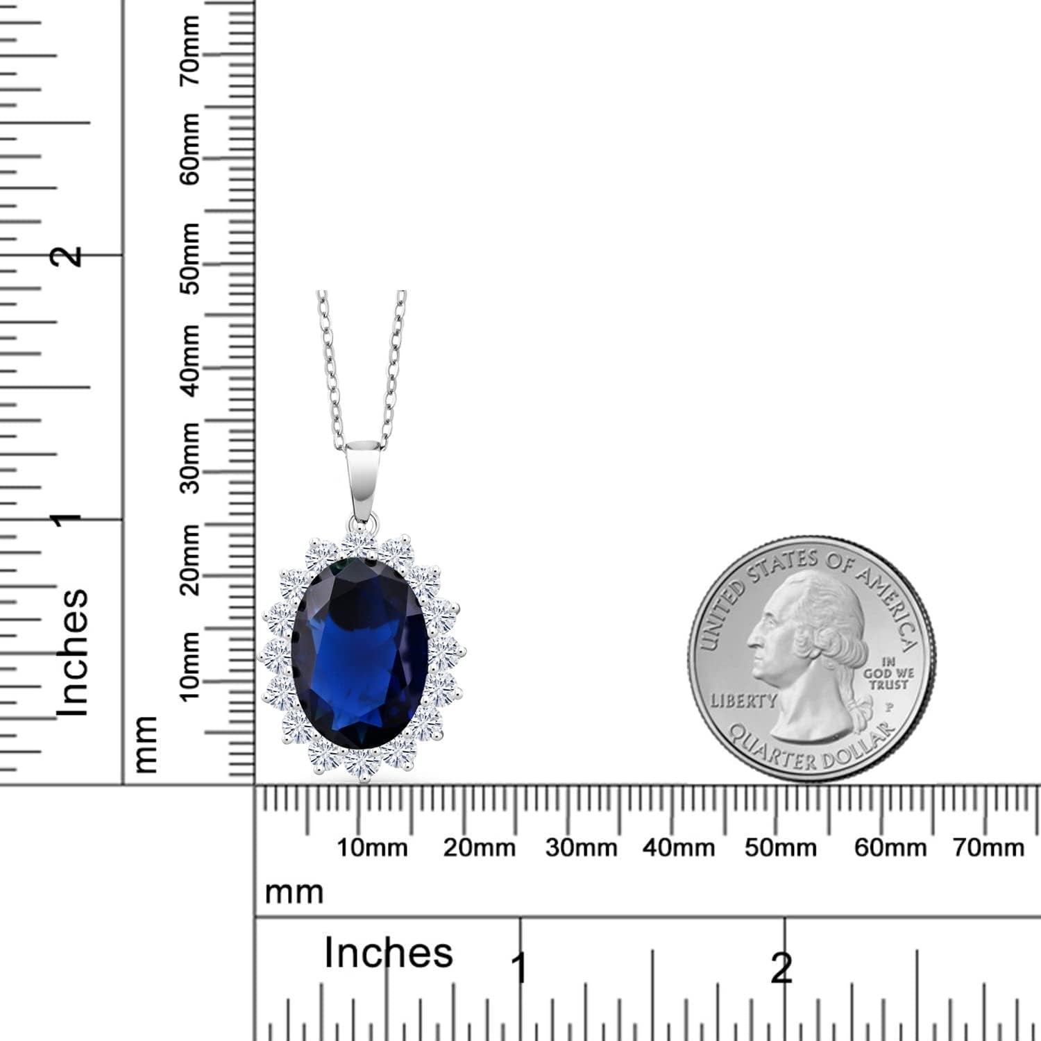 925 Sterling Silver Blue Simulated Sapphire Pendant Necklace for Women | 13.00 Cttw | Oval 13X18MM | with 18 Inch Silver Chain