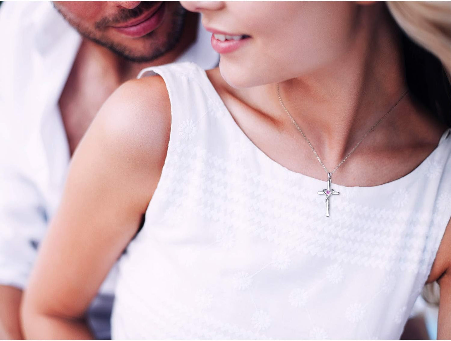 925 Sterling Silver Cross Necklace for Women Men 5A CZ Birthstone Necklaces 14K Gold Plated or Rose Gold Necklace for Easter or Holiday