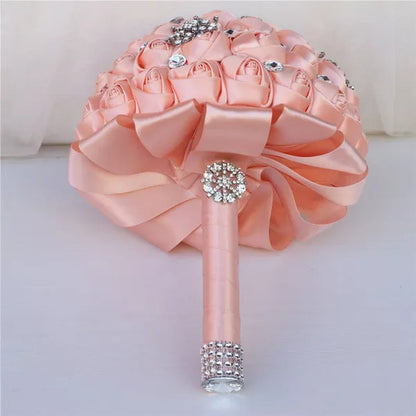 18CM Butterfly Love Diamond Brooch Bridal Bouquet Ribbon Silk Rose Wedding Simulation Flower Bouquet Handmade Bridesmaid Holding Flowers