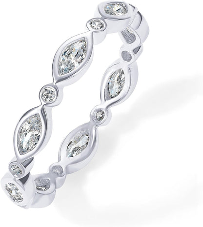 14K Gold Plated Cubic Zirconia Stackable Ring | Marquise Eternity Band for Women | Plated Gold Stacking Ring