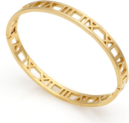 Roman Numeral Series Hollow Carved Bracelet, Fashionable Women'S Bracelet, Roman Numeral Bracelet, Three-Color Roman Bracelet