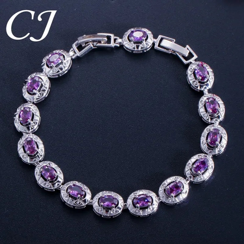 CANDICE Silver Plated Link Chain Bracelets Round Green Crystal Fashion Jewelry For Lady（Extended Clasp）