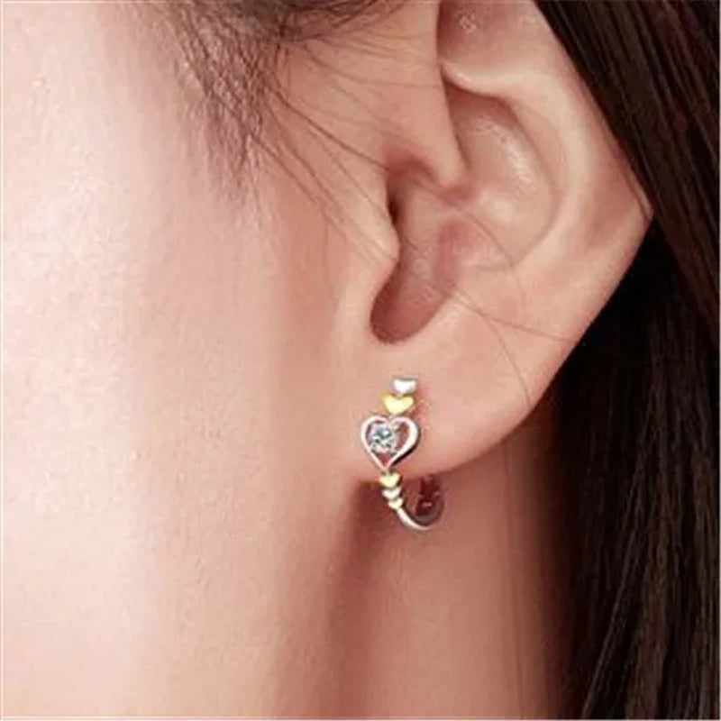 2021 New Arrival Creative Love Heart-Shaped Earrings, Beautiful Women'S Diamond Jewelry, Two-Tone 925 Silver and 18K Gold Huggie Earring, Christmas Gift for Wife Mother